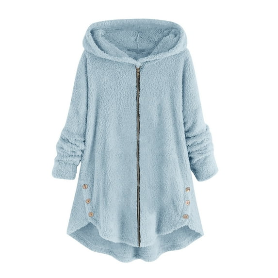 Admvng Fleece Jacket Women Warm Loose Long Sleeve Zipper Hooded Fuzzy Jacket Winter Coats for Women S-2XL