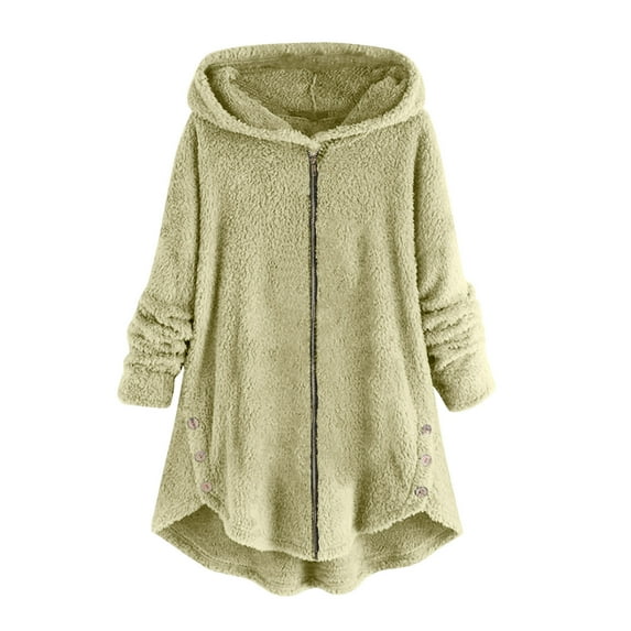 Admvng Fleece Jacket Women Warm Loose Long Sleeve Zipper Hooded Fuzzy Jacket Winter Coats for Women S-2XL