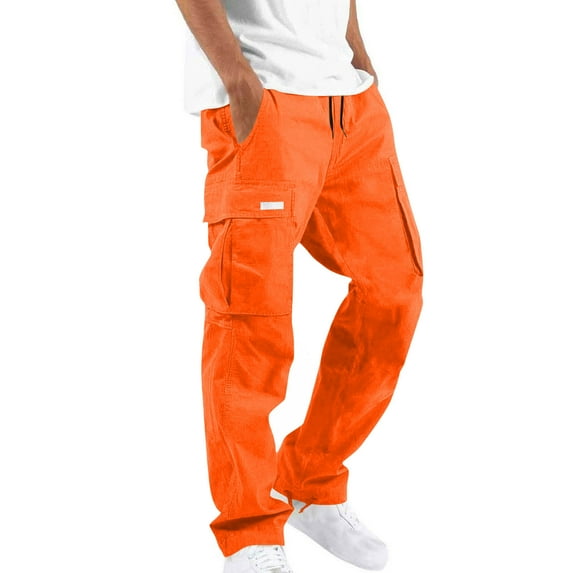 Admvng Work Pants for Men Solid Casual Multiple Pockets Outdoor Straight Fitness Cargo Pants Trousers, Size M-3XL