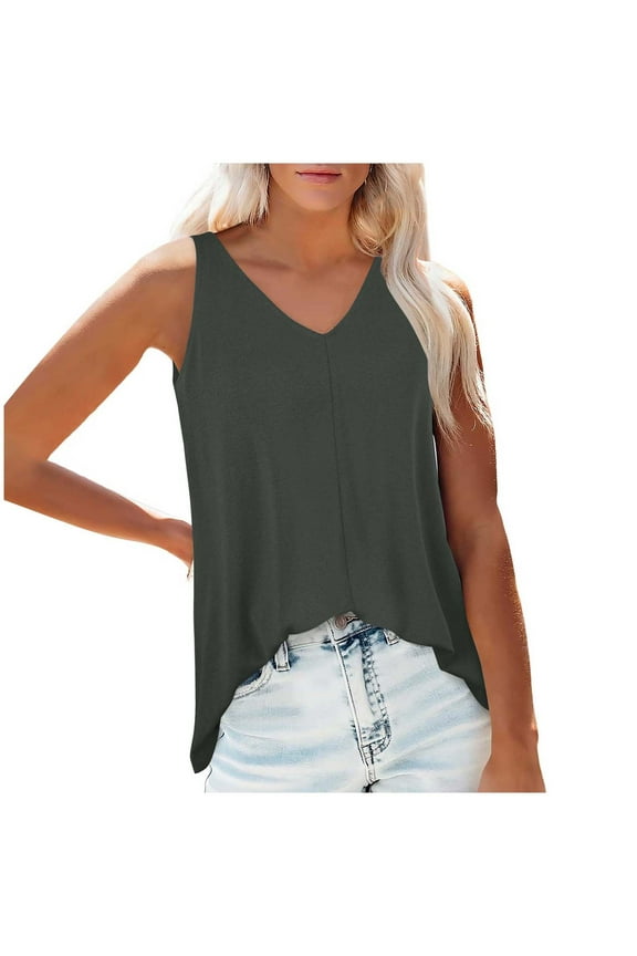 Workout Tank Tops for Woman Front and Back V Neck Flowing Summer Beach V Neck Tank Top S-2XL