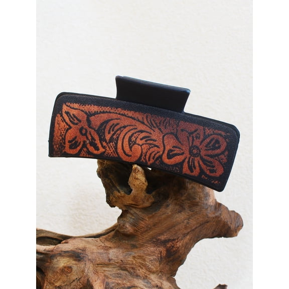 Adne Western denim vintage plastic resin claw clip with animal pattern - Fox pattern women's hair accessories (1 colors)