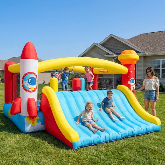 Bounce House for Big Kids 3~12, 13'x13' Large Bouncy House with 550W Blower, Inflatable Jumping Castle with Extra-Wide Slide & Obstacle Course Columns for Party Backyard, Indoor/Outdoor