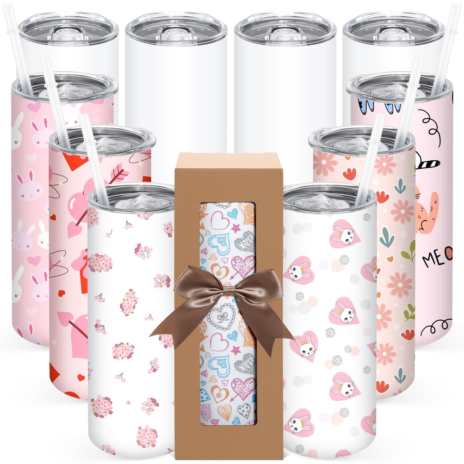 Adnoom 10 Pack Sublimation Tumblers, 20oz Sublimation Tumbler Blanks w/ Straight Tube Design, Dual-Walled Stainless Steel Tumbler for Heat Transfer DIY Gifts