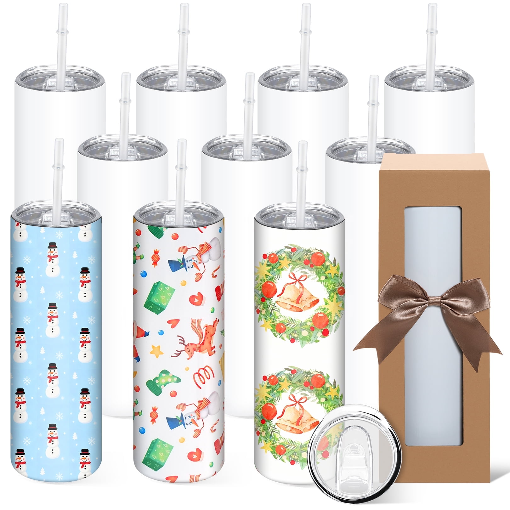 Adnoom 10 Pack Sublimation Tumblers, 30oz Sublimation Tumbler Blanks w/ Straight Tube Design, Dual-Walled Stainless Steel Tumbler for Heat Transfer DIY Gifts
