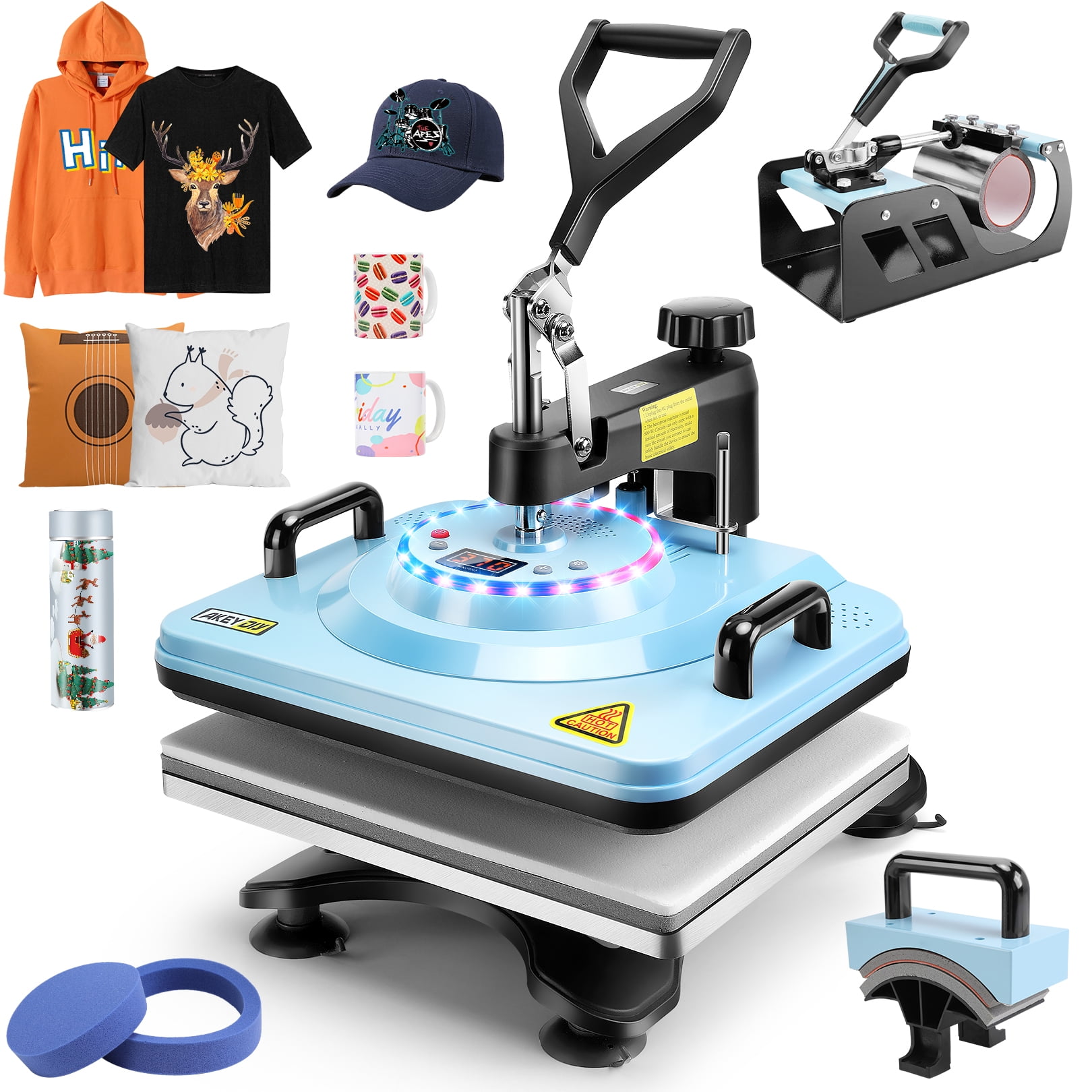 Adnoom 12 x 15 Multifunctional 8 in 1 Heat Press Machine with Double-Tube Heating Design, 360°Swing Away Heat Press with Digital LED Control, Sublimation Vinyl Heat Pressure for T Shirts/Mug/Plate