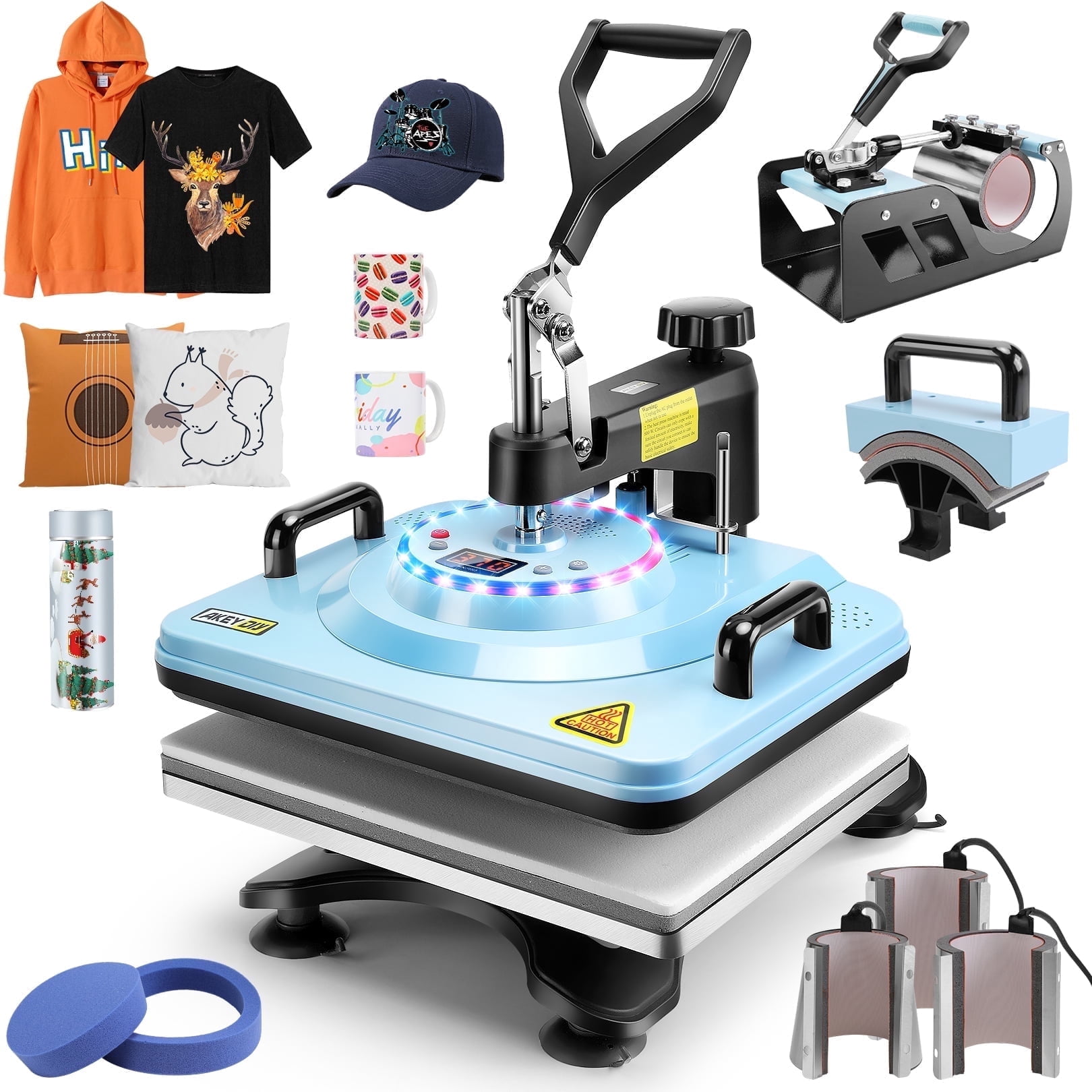 Adnoom 3-in-1 Cap Heat Press Machine, Hat Heat Press with 3pcs Replaceable Heating Pads, Automatic Release & Press, DIY Sublimation press for Caps T-Shirts Bags, Pink