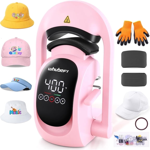 Adnoom 3-in-1 Cap Heat Press Machine, Hat Heat Press with 3pcs Replaceable Heating Pads, Automatic Release & Press, DIY Sublimation press for Caps T-Shirts Bags, Pink