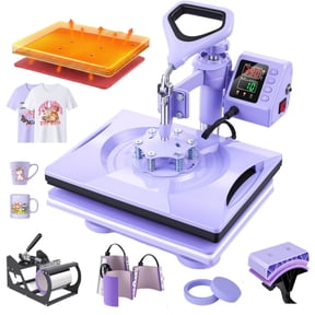 8-in-1 Heat Press for Heat Transfer Projects, 12"x15" Heat Press Machine, 360° Swing Away, Digital Shirt Press Machine, Purple