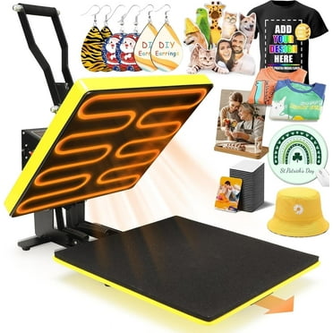 Adnoom 15 x 15 Heat Press Machine with Pull-Out Drawer, Digital Clamshell Sublimation Shirt Press Machine with Pressure knob, Heat Transfer Machine for Mouse Pad, Bags,Yellow