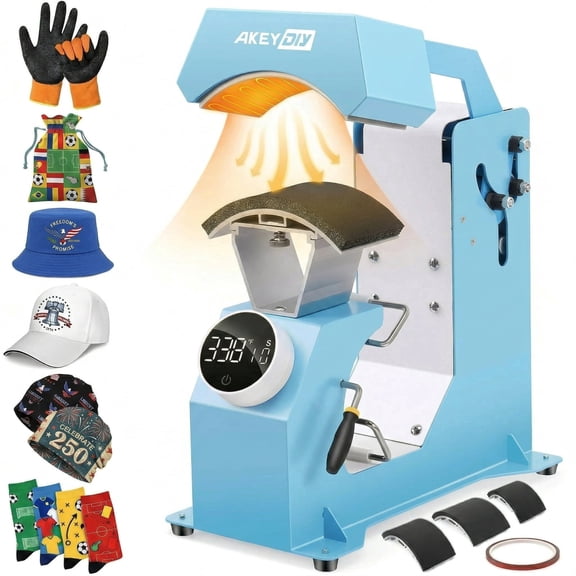 Adnoom 3-in-1 Hat Heat Press, Auto Cap Heat Press Machine with 3 Platens, Blue