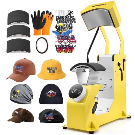 Adnoom 3-in-1 Hat Heat Press, Auto Cap Heat Press Machine with 3 Platens, Yellow