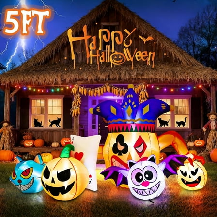 Adnoom 3FT Halloween Inflatables Pumpkin Ghost, Blow Up Joker Owl Pumpkin Black Cat with Built-in LEDs, Halloween Indoor Outdoor Decoration for Holiday Party Garden