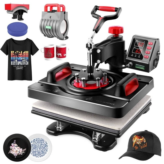 Adnoom 5 in 1 Heat Press Machine 15"x12" with LCD Control Panel, Full 360°Swing Away Heat Press Machine with Multi-Spring Pressure Knob, Sublimation Vinyl Digital Heat Press for Tshirt,Cap,Mug
