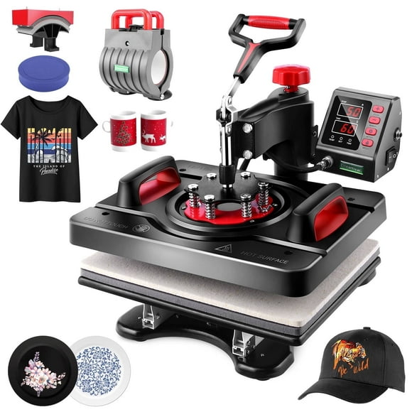 Adnoom 5 in 1 Heat Press Machine 15"x12" with LCD Control Panel, Full 360°Swing Away Heat Press Machine with Multi-Spring Pressure Knob, Sublimation Vinyl Digital Heat Press for Tshirt,Cap,Mug