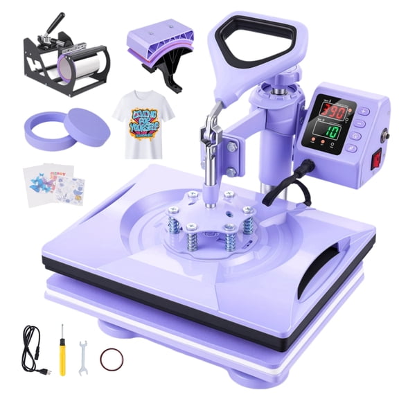 Adnoom 5 in 1 Heat Press 12x15, 360° Swing Away Heat Press Machine, Digital Shirt Press Machine for Mug Hat Plate Cap, Purple