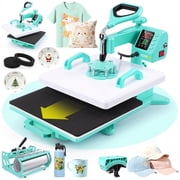 Adnoom Heat Press 15x15, 5 in 1 Multifunctional Shirt Press Machine Combo, 360° Swing Away Sublimation Heat Transfer with LED Display for T-shirts Mugs Hat Plate Cap, Green