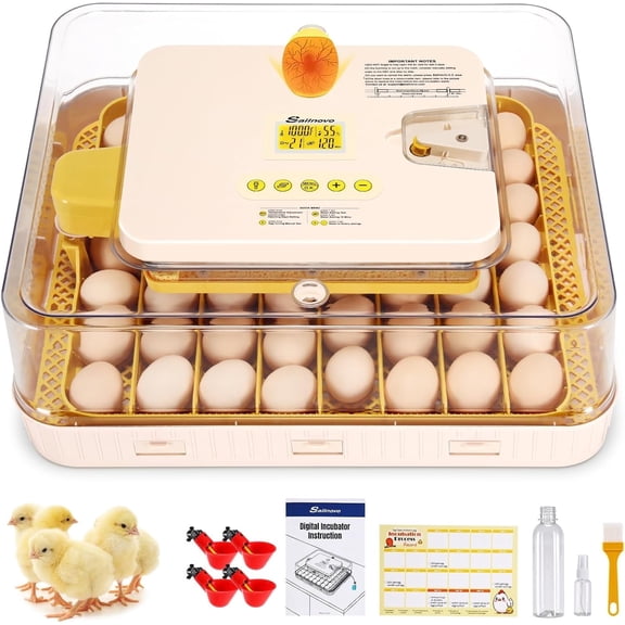 Adnoom 56 Egg Incubator Chicken Incubators for Hatching Eggs with Automatic Egg Turner and Humidity Temp Control, Egg Hatcher Incubator with Egg Candler for Chicken Ducks Bird Quail,Yellow
