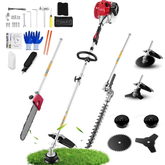 Adnoom 58CC Weed Wacker Gas Powered, 2-Cycle String Trimmer with Edger, 5-in-1 Hedge Trimmer & Pole Saw, Brush Cutter Blade, Multi-Functional Trimming for Backyard, Lawn, Garden
