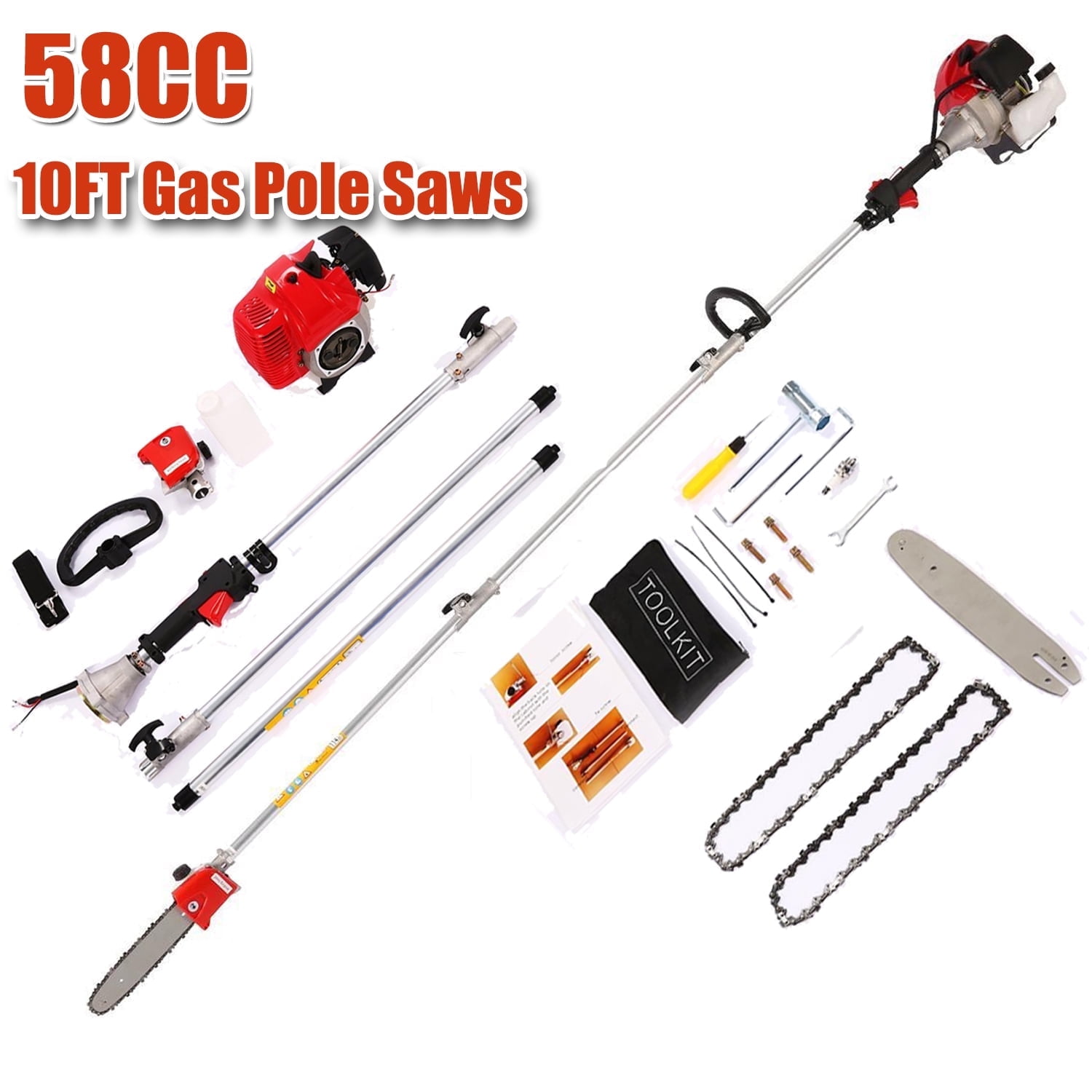 Adnoom 58cc Gas Pole Saws Chainsaw for Tree Trimming, 2 Cycle Gas Pole Saw Extendable Tree Trimmer Pole Saw Gas Powered Gas Extension Pole Saw for Branch Cutting (10FT Can Reach)