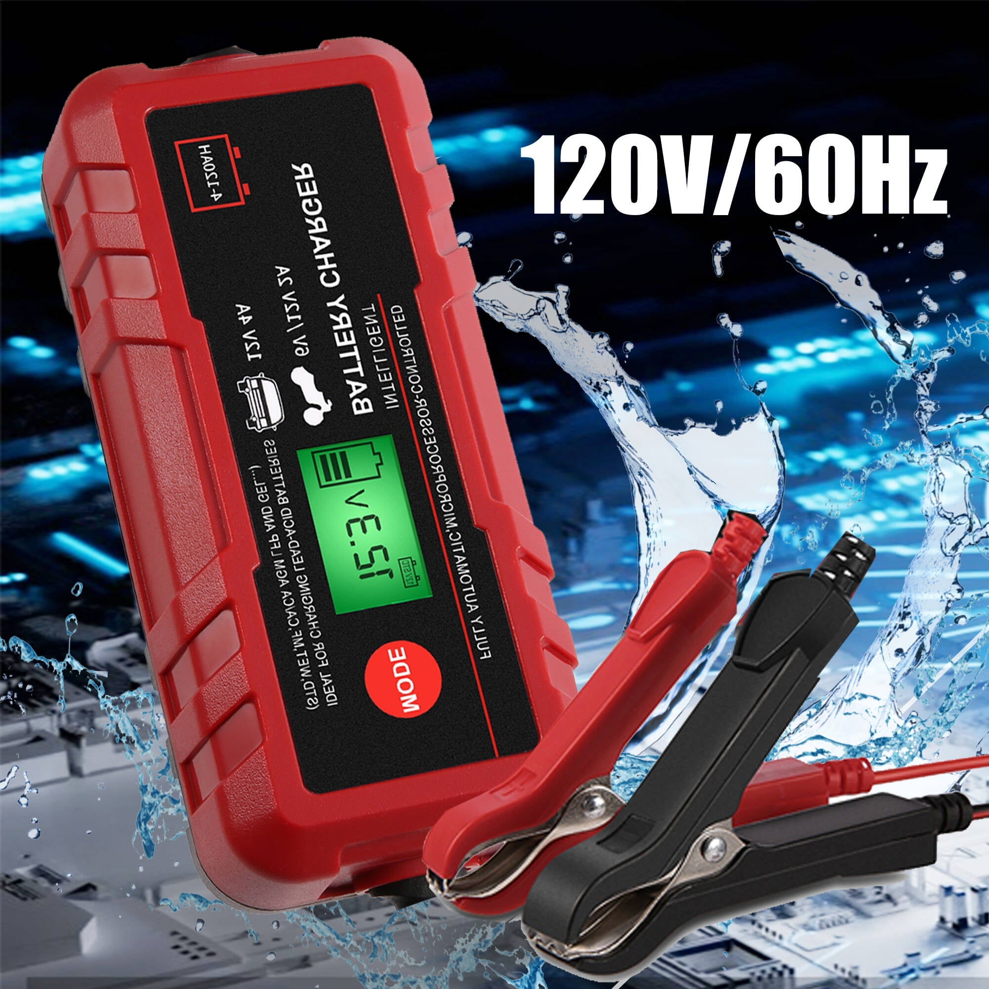 70W Fully Automatic Battery Charger, 6V/12V Lead-Acid Auto Batterys  Charger/Maintainer with LCD Digital Display/IP65 Protection for Car,  Motorcycle