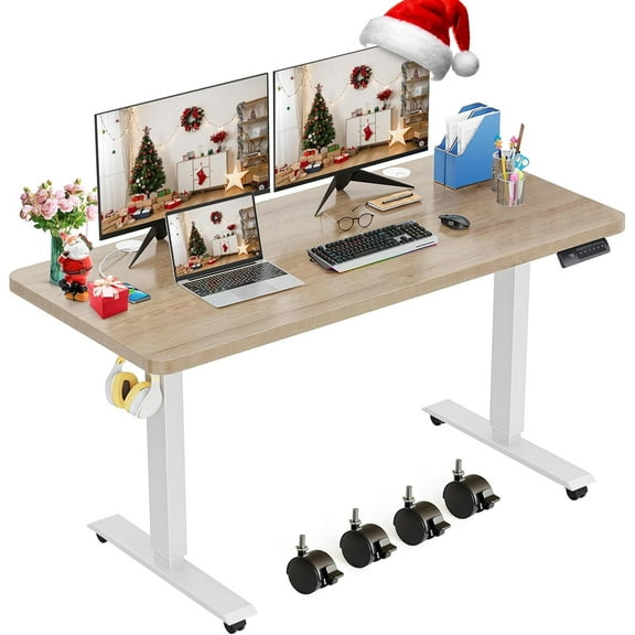 Adnoom 48″X24″ Electric Standing Desk, Metal Frame Height Adjustable Standing Desk Converter w/Large Mouse Pad, Sit Stand Computer Desk Home Office Desk with Lockable Wheels