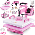 thumbnail image 1 of Adnoom Heat Press 15x15, 8 in 1 Multifunctional Shirt Press Machine Combo, 360° Swing Away Sublimation Heat Transfer with LED Display for T-shirts Mugs Hat Plate Cap, Pink, 1 of 8