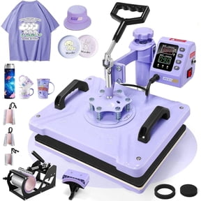 Adnoom 8 in 1 Heat Press Machine Combo, 15"x12" Sublimation Heat Transfer, 360°Swing Away, Digital shirt Press Machine for Hat Cap Mug Plate,Purple