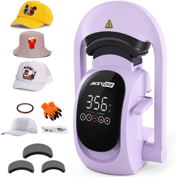Adnoom Auto Hat Heat Press Machine, 3-in-1 Cap press, with 3pcs Interchangeable Platen, Heat Transfer Printing for Caps, Hats, Purple
