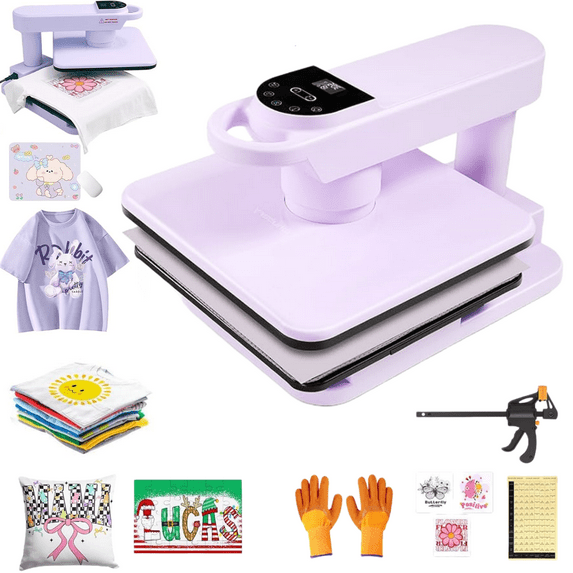 Adnoom Auto Heat Press Machine with Swivel Design,Auto Release & off,15x15 Sublimation Shirt Press with Higher Heating Height for T-Shirt,Heat Transfer Projects,Purple