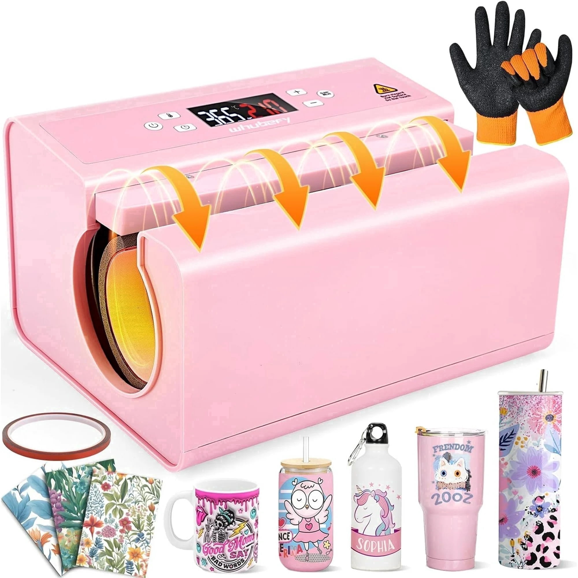Adnoom Auto Tumbler Heat Press Machine, 30OZ Mug Heat Press Fast & Even, Automatic Sublimation Tumblers Press, Cup Transfer Machine for 11-30OZ Stainless Steel, Ceramic Pink