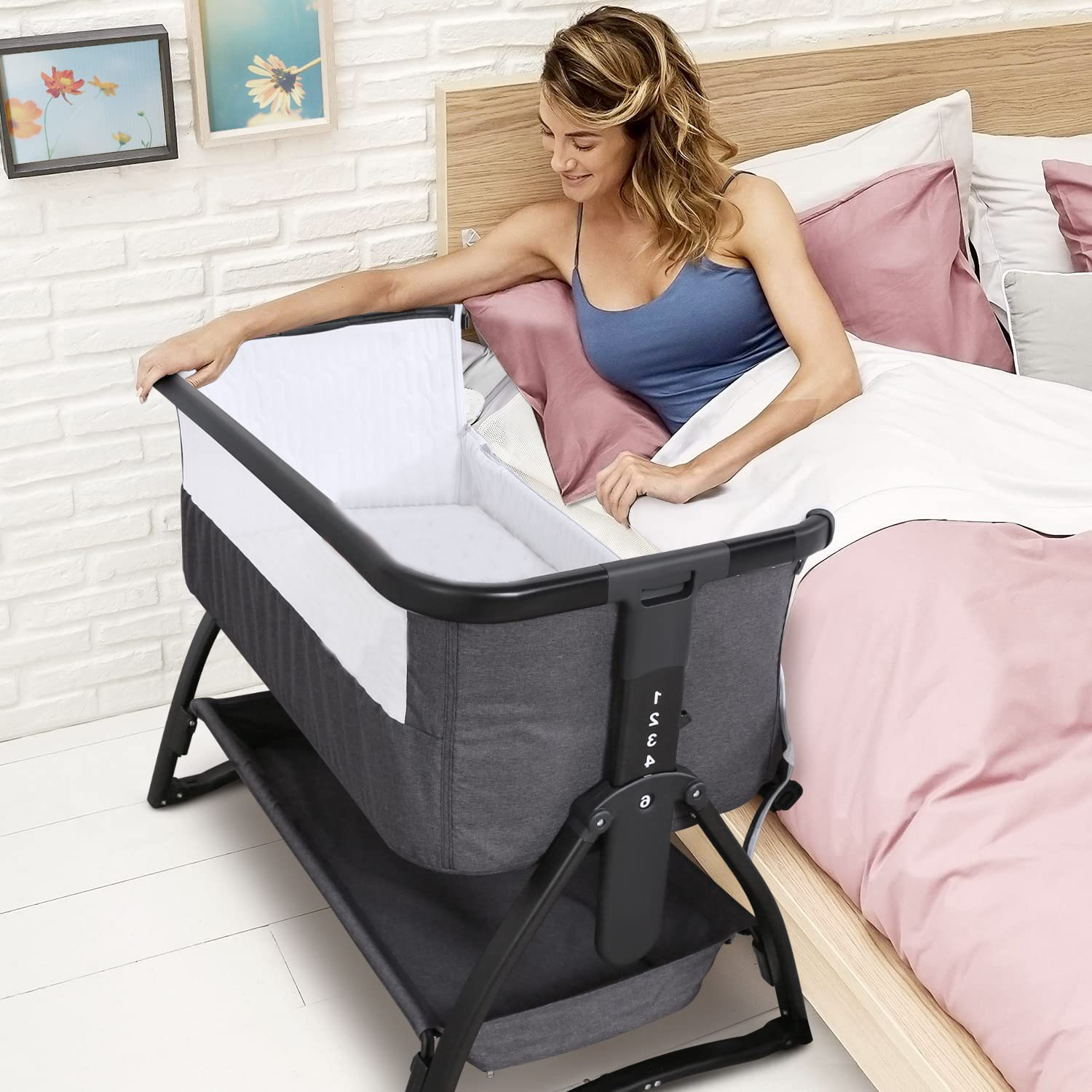 Adnoom Baby Bassinet Bedside Sleeper, Baby Bed to Babies Cradle, Adjustable 7-Level Height Portable Bed for Newborn/ Infant/ Baby Boy/ Baby Girl (Light Gray) - image 1 of 12