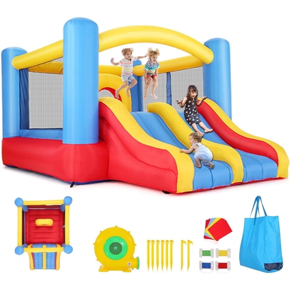 Adnoom Bounce House with Double Slides, Large Bounce House and Obstacle Course, Kid Bounce Castle with 370W Blower, Inflatable Bounce House for 3~4 Kids, Indoor & Outdoor