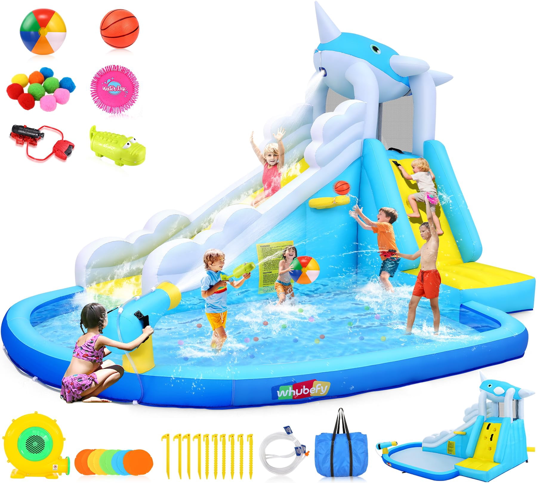 Adnoom 12-in-1 Inflatable Water Slide for Kids Backyard 3~8, Bounce ...