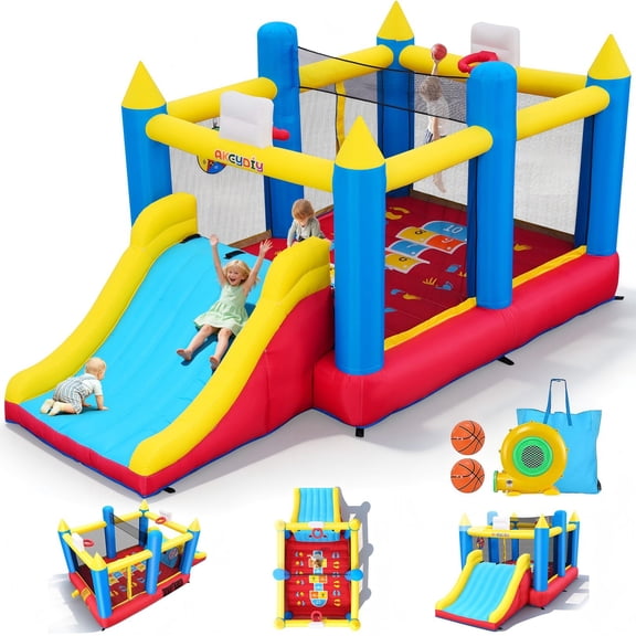 Adnoom Inflatable Bounce House for Big Kids 3~12, 15'x8' Large Bouncy House with 480w Blower, Indoor outdoor Commercial Jumping Castle with Wide Slide&2 Basketball Hoop for Party Backyard