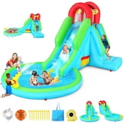 Adnoom Bounce House with Large Pool/Ball Pit, Water Slide with Nozzle, Inflatable Bounce House with Water Cannon Climbing Wall, 322W Blower, for 2 Kids