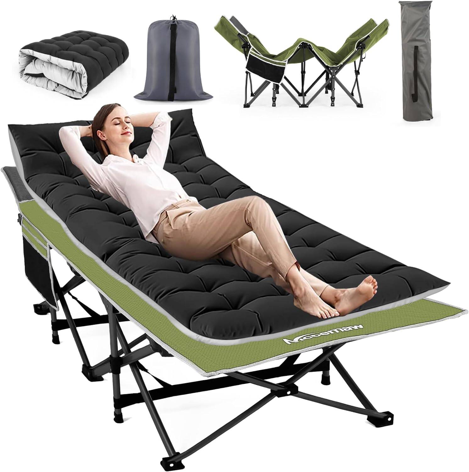 Adnoom Camping Cots for Adults with Mattress, Cots for Sleeping 900 LBS