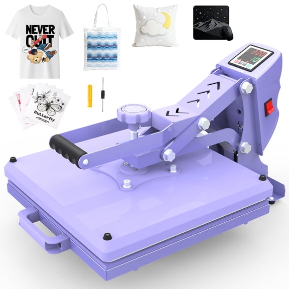 Adnoom Clamshell Heat Press 15x15 with Slide Out Design, Industrial-Quality Sublimation Press with Dual Tube Heating System, Digital Heat Transfer Machine for T-shirt, Mouse Pad, Pillows, Purple