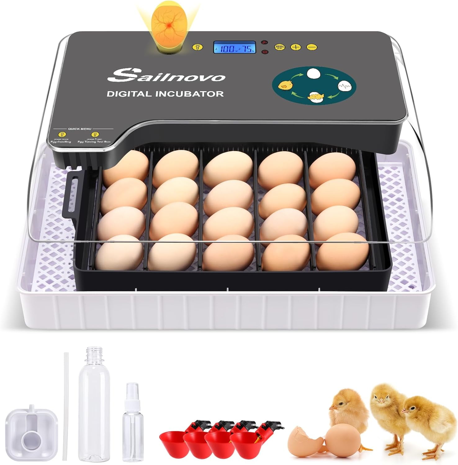 Adnoom Egg Incubator, 15 Eggs Automatic Incubator with Temperature Control and Automatic Egg Turning Function for Hatching Chickens, Ducks, Quails, and Birds, the Best Choice for Children's Gifts
