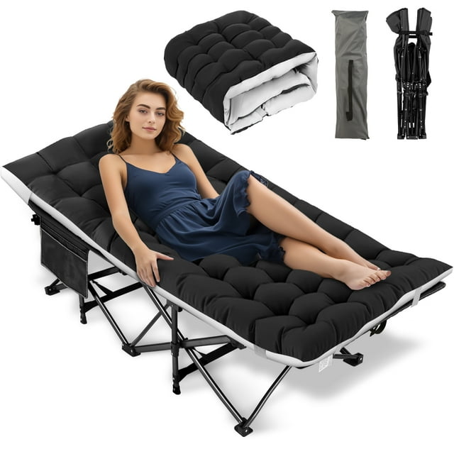 Adnoom Folding Bed Cot with Mattress & Carry Bag, 75x28in Folding