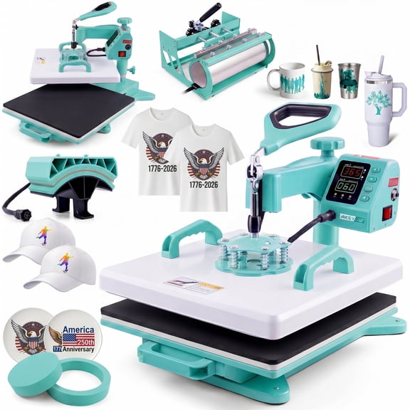 Adnoom 5 in 1 Heat Press Machine 15x15 1400W Combo Slide Out Multifunctional Sublimation Heat Transfer with 30OZ Tumbler Attachment, Digital Printing Transfer for T-Shirts Mugs Caps Plates
