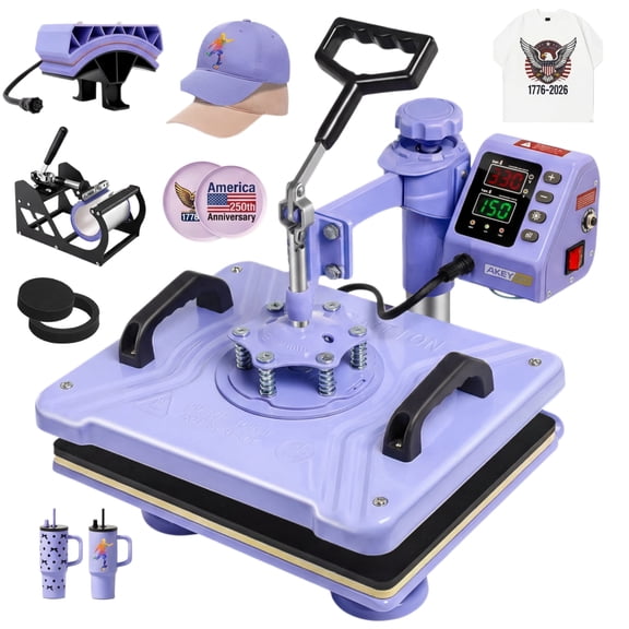 Adnoom Heat Press Machine 12x15 5 in 1 Combo, 900W Digital Heat Press 360° Swing Away, Sublimation Heat Transfer Machine for Tshirt Plate Cap Mug, Purple