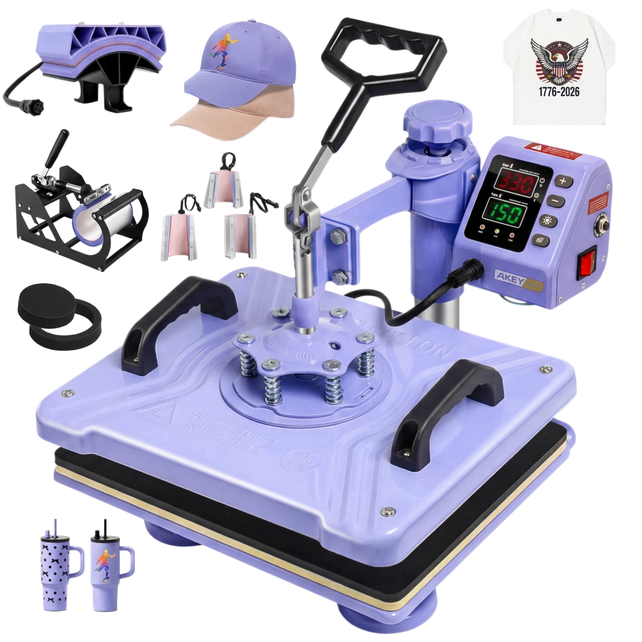 Adnoom Heat Press Machine 12x15 8 in 1 Combo, 900W Digital Heat Press 360° Swing Away, Sublimation Heat Transfer Machine for Tshirt Plate Cap Mug,Purple