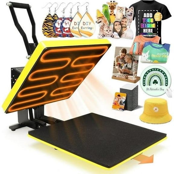 Adnoom Heat Press 15x15 with Slide Out Design, High Pressure Pressing Machine Heating Fast and Evenly,Sublimation Printer for T-shirt,Heat Transfer Projects,Yellow