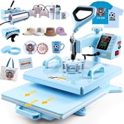 Adnoom Heat Press Machine 15x15 8 in 1, 1200W Sublimation Heat Transfer Machine Combo, 360  Swing Away, Digital Heat Press for Tshirt Plate Cap Mug, Blue
