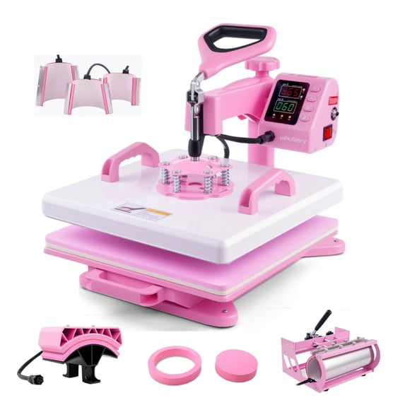 Adnoom Heat Press Machine 15x15 8 in 1, 1200W Sublimation Heat Transfer Machine Combo, 360° Swing Away, Digital Heat Press for Tshirt Plate Cap Mug, Pink
