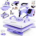 thumbnail image 1 of Adnoom Heat Press 15x15, 5 in 1 Multifunctional Shirt Press Machine Combo, 360° Swing Away Heat Transfer Sublimation with LED Display for T-shirts Mugs Hat Plate Cap, Purple, 1 of 9