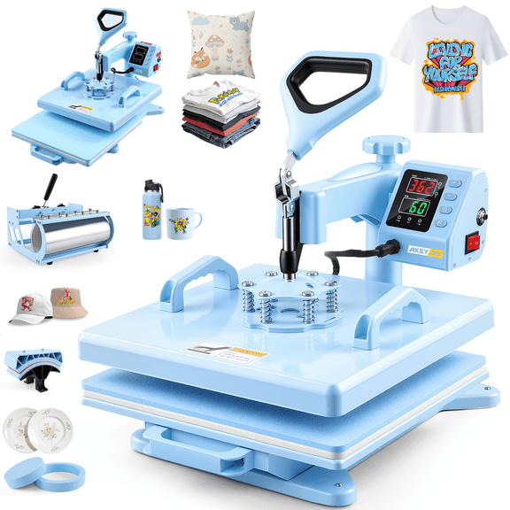 Adnoom Heat Press 15x15, 5 in 1 Multifunctional Shirt Press Machine Combo, 360° Swing Away Sublimation Heat Transfer with LED Display for T-shirts Mugs Hat Plate Cap