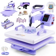 Adnoom Heat Press 15x15, 8 in 1 Multifunctional Shirt Press Machine Combo, 360  Swing Away Sublimation Heat Transfer with LED Display for T-shirts Mugs Hat Plate Cap, Purple