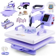 Adnoom Heat Press 15x15, 8 in 1 Multifunctional Shirt Press Machine Combo, 360° Swing Away Sublimation Heat Transfer with LED Display for T-shirts Mugs Hat Plate Cap, Purple