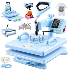 Adnoom Heat Press 15x15, 8 in 1 Multifunctional Shirt Press Machine Combo, 360° Swing Away Sublimation Heat Transfer with LED Display for T-shirts Mugs Hat Plate Cap, Blue